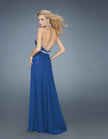 Picture of: Halter Prom Gown with Beaded Straps and Belt in Blue, Style: 14452, Back Picture