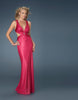 Picture of: Ruched Long Prom Dress with Cut Outs and Beads in Pink, Style: 14554, Main Picture