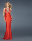 Picture of: Beaded Bodice Low V Neck Halter Prom Dress in Red, Style: 14568, Main Picture