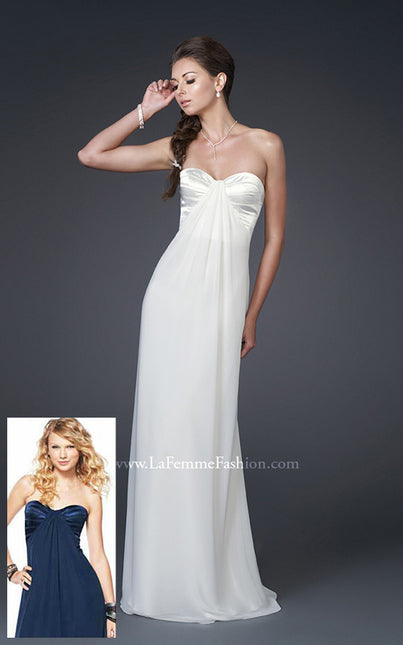 Picture of: Strapless Prom Gown with Satin Bust and Chiffon Skirt in White, Style: 14589, Main Picture