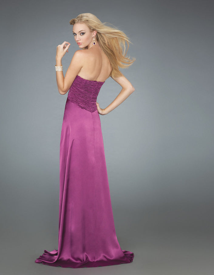 Picture of: Long Strapless Prom Gown with a Ruched Bodice in Purple, Style: 14605, Back Picture