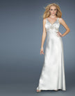 Picture of: Long Prom Dress with V Neckline and Empire Waist Belt in White, Style: 14710, Main Picture