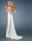 Picture of: Long Prom Dress with V Neckline and Empire Waist Belt in White, Style: 14710, Back Picture