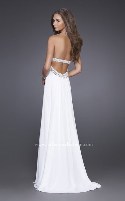 Picture of: Long Prom Dress with Ruched Bodice and Beading in White, Style: 15027, Back Picture