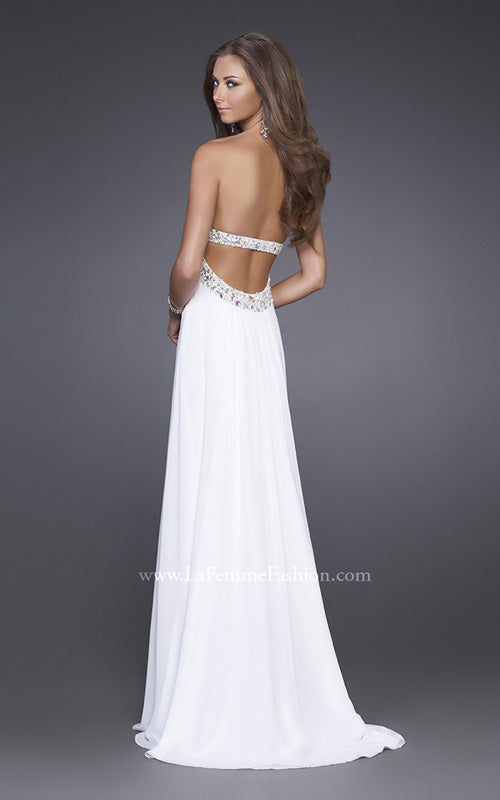 Picture of: Long Prom Dress with Ruched Bodice and Beading in White, Style: 15027, Back Picture