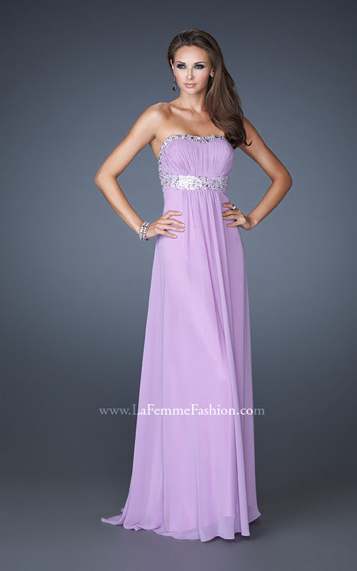 Picture of: Long Prom Dress with Ruched Bodice and Beading in Purple, Style: 15027, Detail Picture 2