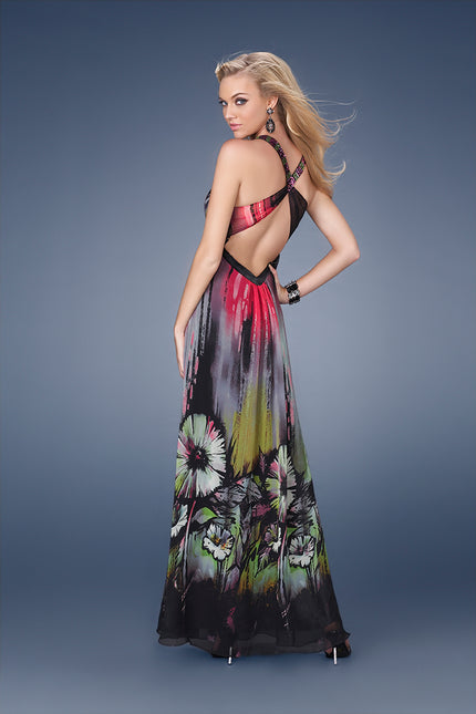 Picture of: Printed Prom Gown with Accent Beading in Multi, Style: 15057, Back Picture