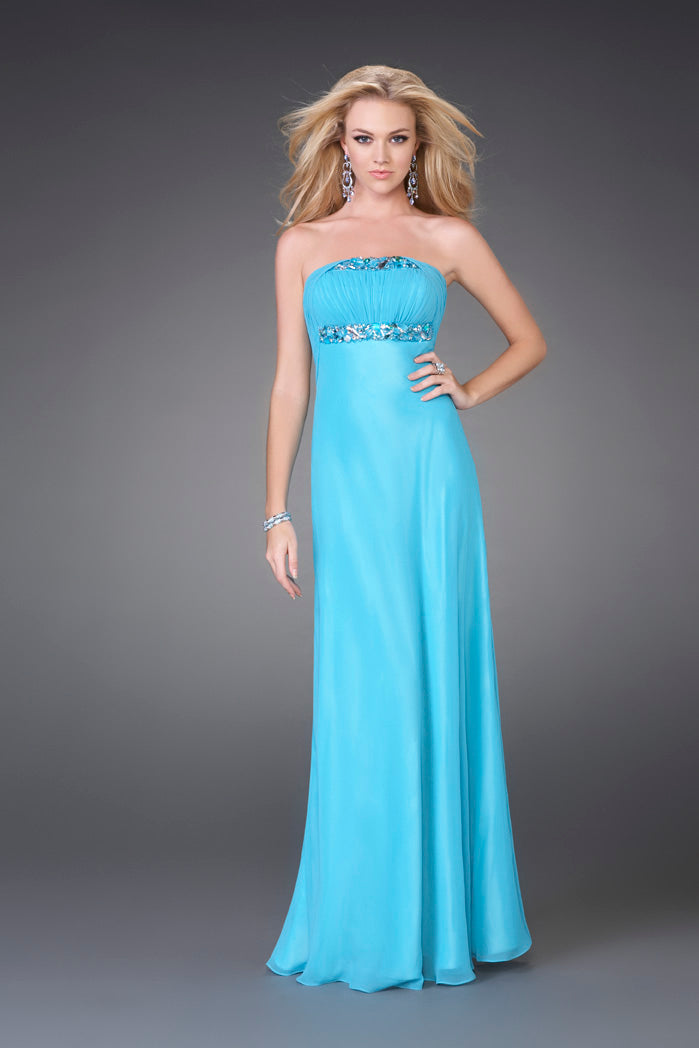 Picture of: Strapless Prom Gown with Cluster Beading and Cut Outs in Aqua, Style: 15081, Main Picture