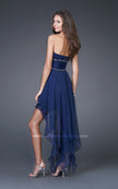 Picture of: High Low Prom Dress with Corset Bodice and Beading in Navy, Style: 15087, Back Picture