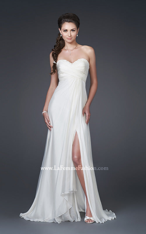 Picture of: Silk Gown with Ruched Bodice and Optional Slit in White, Style: 15100, Main Picture