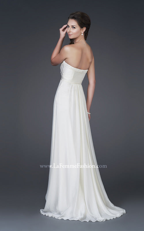 Picture of: Silk Gown with Ruched Bodice and Optional Slit in White, Style: 15100, Back Picture