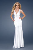 Picture of: Satin Long Mermaid Gown with Beaded Straps in White, Style: 15119, Main Picture