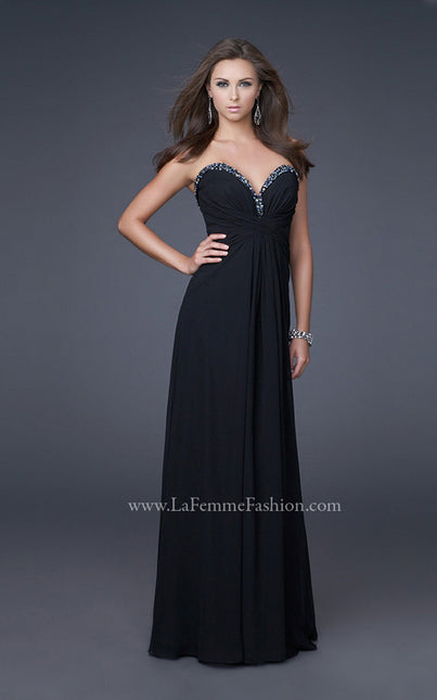 Picture of: Strapless Gown with Beading and Pleated Skirt in Black, Style: 15126, Detail Picture 1