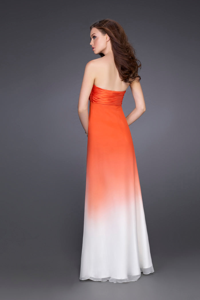 Picture of: Long Ombre A-line Strapless Dress with Cluster Beading in Orange, Style: 15144, Back Picture