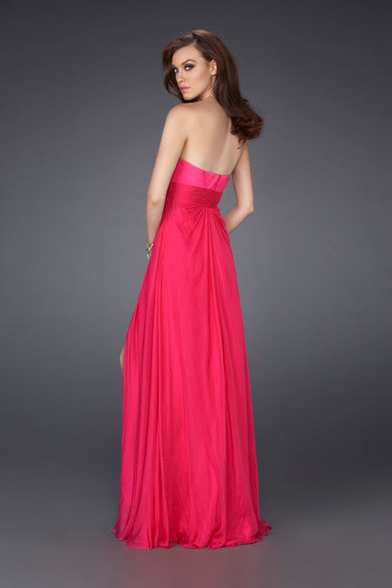 Picture of: Silk Prom Dress with Corset Bodice and Crystal Broach in Hot Pink, Style: 15171, Back Picture