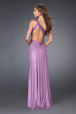 Picture of: Jersey One Shoulder Dress with Jeweled Strap and Slit in Purple, Style: 15172, Back Picture