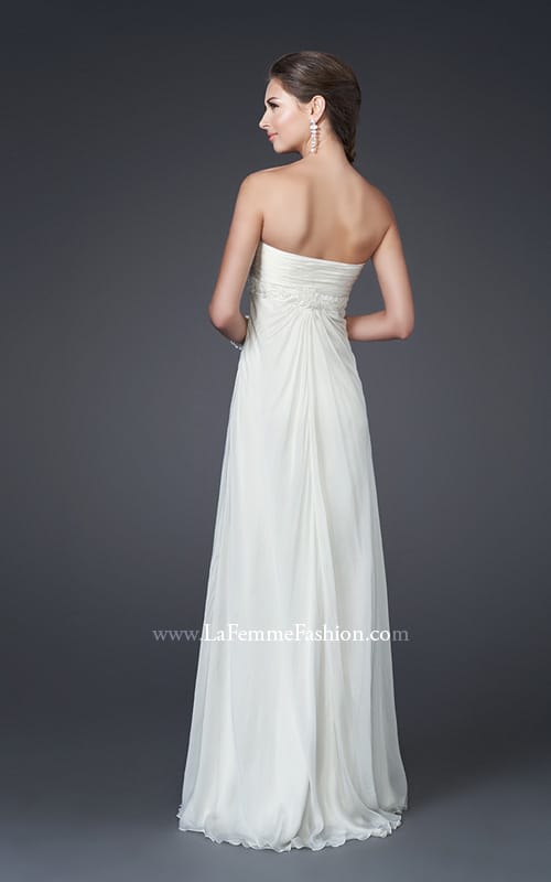Picture of: Silk Gown with Beaded Empire Waist and Optional Slit in White, Style: 15174, Back Picture