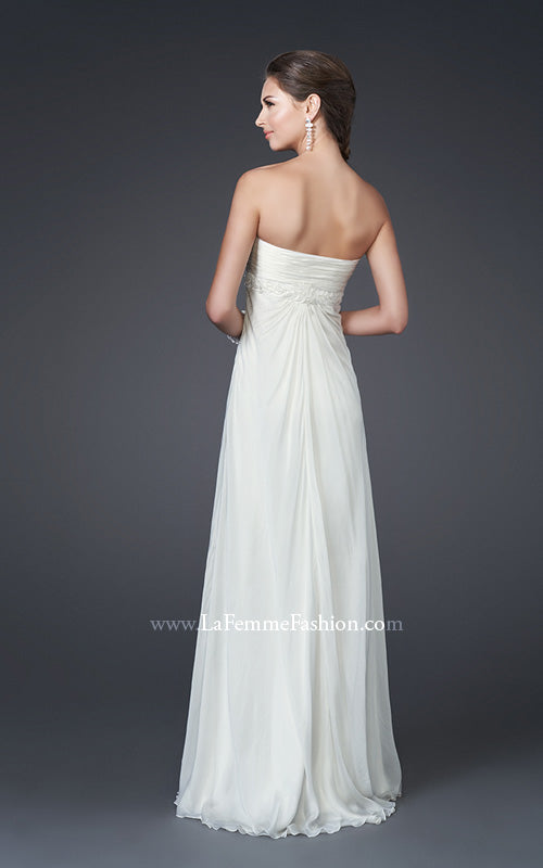 Picture of: Silk Gown with Beaded Empire Waist and Optional Slit in White, Style: 15174, Back Picture