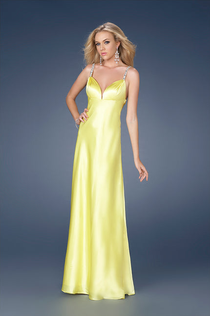Picture of: Satin Dress with Beaded Straps and Low Beaded Back in Yellow, Style: 15179, Detail Picture 1