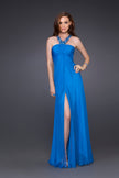 Picture of: Silk Gown with Beaded Straps, Ruching, and Open Back in Blue, Style: 15245, Main Picture