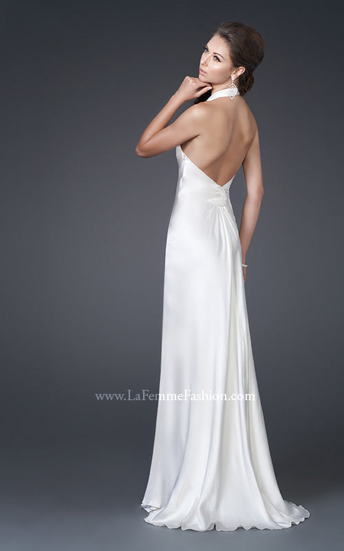 Picture of: Silk Halter Gown with Deep V Neck and Low Back in White, Style: 15271, Back Picture