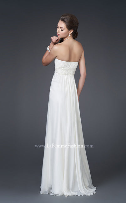 Picture of: Strapless Gown with Ruched Bodice and Beaded Waist in White, Style: 15282, Back Picture
