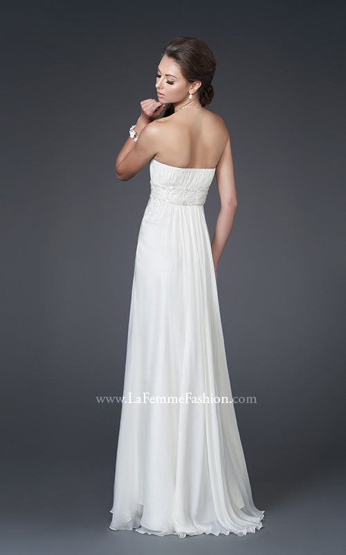 Picture of: Strapless Gown with Ruched Bodice and Beaded Waist in White, Style: 15282, Back Picture