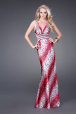 Picture of: Leopard Print Gown with Cut Out Sides and Beaded Straps in Red, Style: 15349, Detail Picture 1