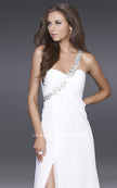 Picture of: Ruched Bust Gown with Floral Strap and Slit in White, Style: 15361, Main Picture