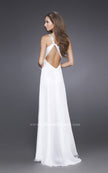Picture of: Ruched Bust Gown with Floral Strap and Slit in White, Style: 15361, Back Picture