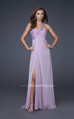 Picture of: Ruched Bust Gown with Floral Strap and Slit in Wisteria, Style: 15361, Detail Picture 3