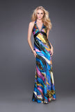 Picture of: Sleek Halter Prom Gown with Beaded V Neckline in Multi, Style: 15527, Main Picture