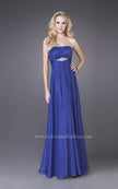 Picture of: Strapless Chiffon Dress with Crystal Broach and Ruching in Blue, Style: 15720, Detail Picture 1