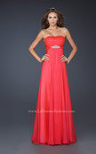 Picture of: Strapless Chiffon Dress with Crystal Broach and Ruching in Red, Style: 15720, Detail Picture 2
