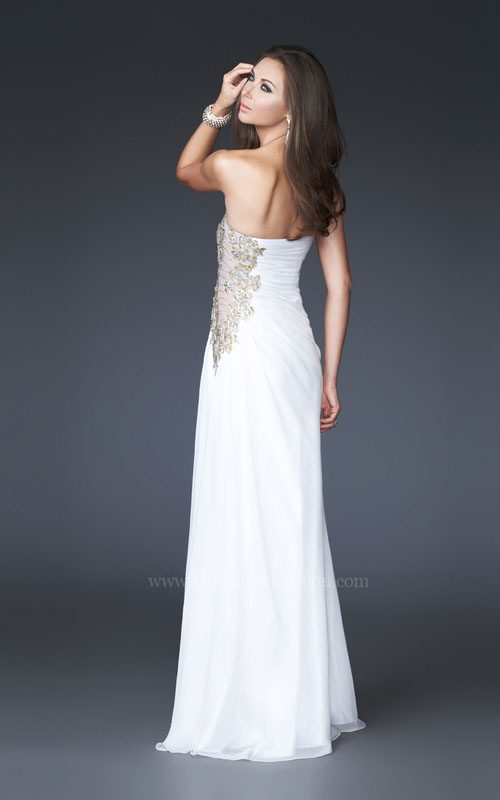 Picture of: Strapless Prom Dress with Sheer Embellished Detail in White, Style: 15985, Back Picture