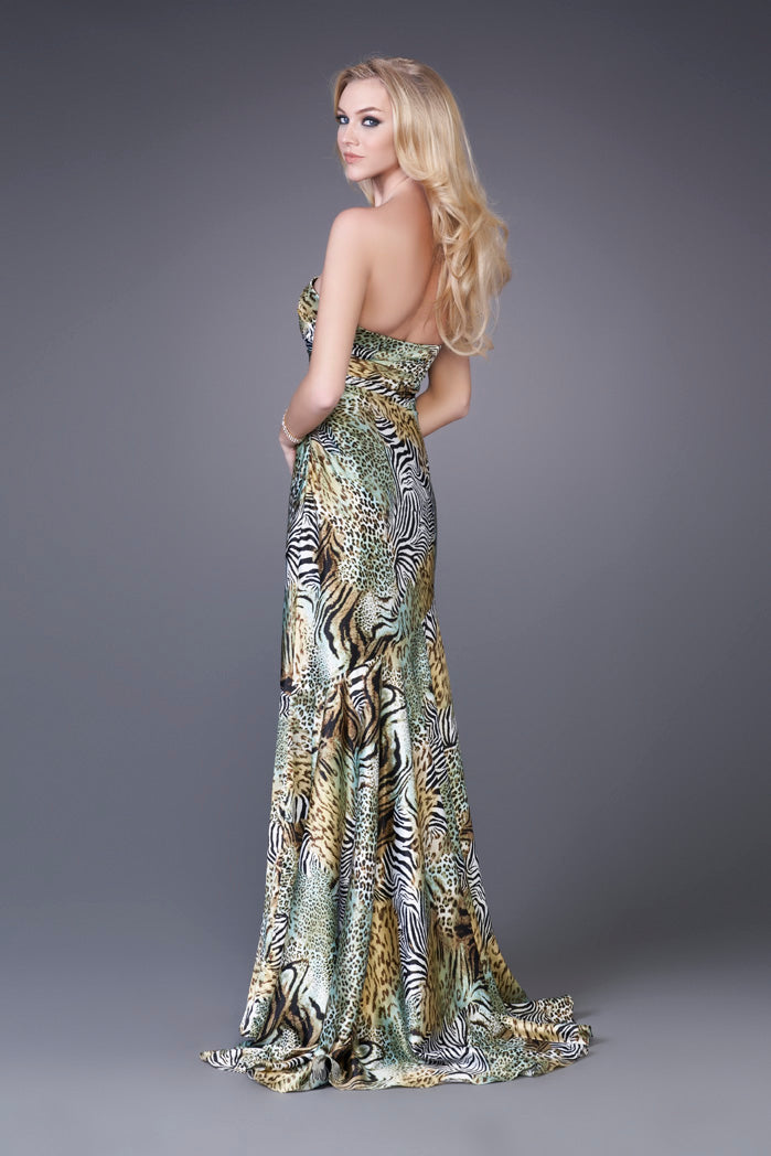 Picture of: Animal Print Mermaid Prom Gown with Flared Skirt in Multi, Style: 16000, Back Picture