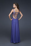 Picture of: Round Neckline Jersey Gown with Beaded Straps in Purple, Style: 16021, Back Picture