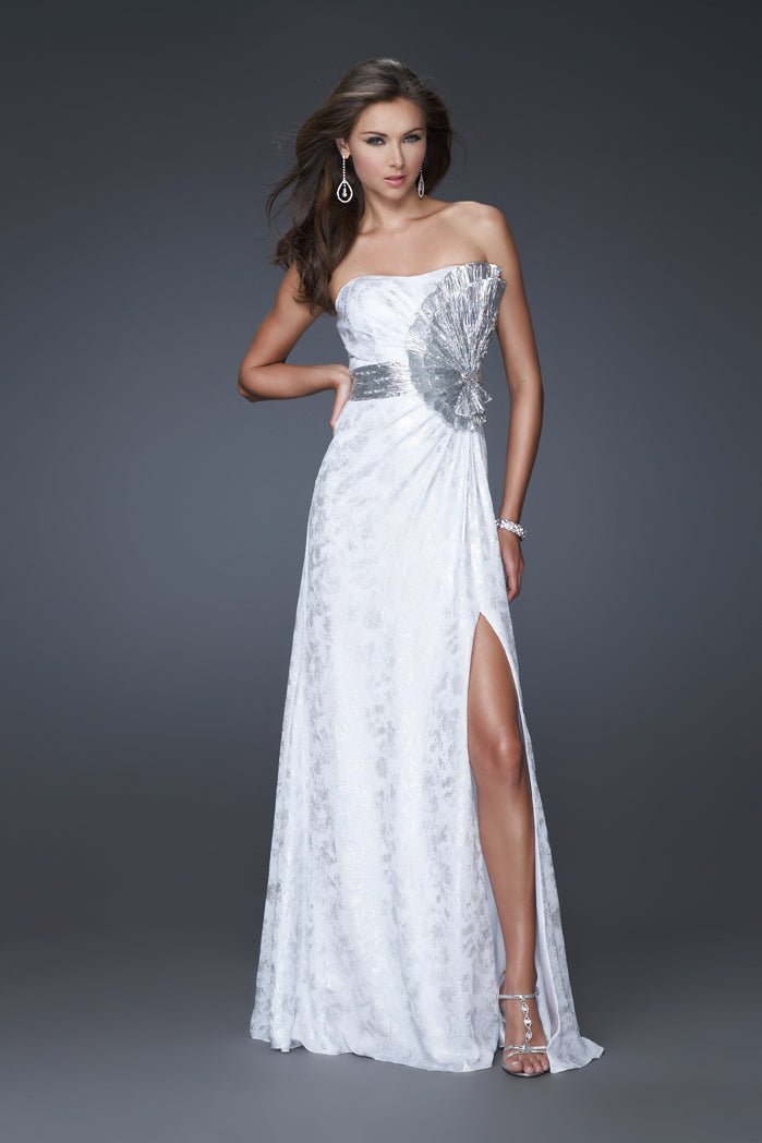 Picture of: Long Chiffon Prom Dress with Empire Waist and Slit in White, Style: 16026, Main Picture