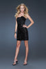 Picture of: Strapless Sequined Short Dress with Flower Accents in Black, Style: 16047, Main Picture