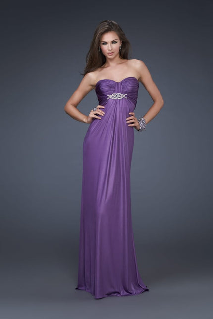 Picture of: Sweetheart Neckline Pleated Gown with Crystal Brooch in Purple, Style: 16087, Main Picture