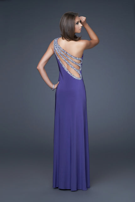 Picture of: One Shoulder Jersey Prom Gown with Beaded Straps in Purple, Style: 16101, Main Picture