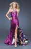 Picture of: Satin A-line Dress with Beaded Halter Straps and Train in Purple, Style: 16110, Main Picture