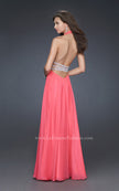 Picture of: Chiffon Halter Gown with Fitted Bodice and A-line Skirt in Hot Pink, Style: 16123, Back Picture