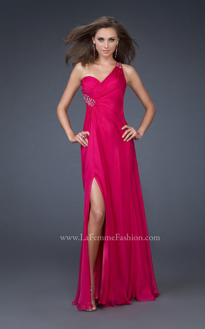 Picture of: One Shoulder Chiffon Gown with Beading and Gatherings in Fuchsia, Style: 16206, Main Picture