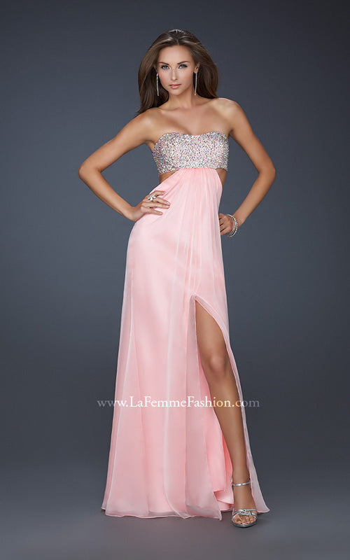 Picture of: Strapless Chiffon Gown with Beaded Bodice in Peach, Style: 16291, Detail Picture 1