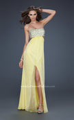 Picture of: Strapless Chiffon Gown with Beaded Bodice in Yellow, Style: 16291, Detail Picture 7