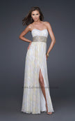 Picture of: Strapless Chiffon Gown with Beaded Waist and Front Slit in White, Style: 16372, Main Picture