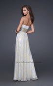 Picture of: Strapless Chiffon Gown with Beaded Waist and Front Slit in White, Style: 16372, Back Picture