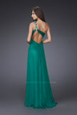 Picture of: Long Prom Gown with Floral Strap and Front Slit in Green, Style: 16582, Back Picture