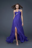Picture of: Long Prom Gown with Floral Strap and Front Slit in Blue, Style: 16582, Detail Picture 1